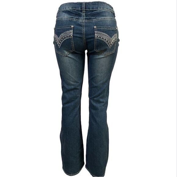 2b Bebe Rhinestone pockets Straight Leg Jeans Medium Wash Low Rise Pants NWOT 32 - Picture 3 of 6